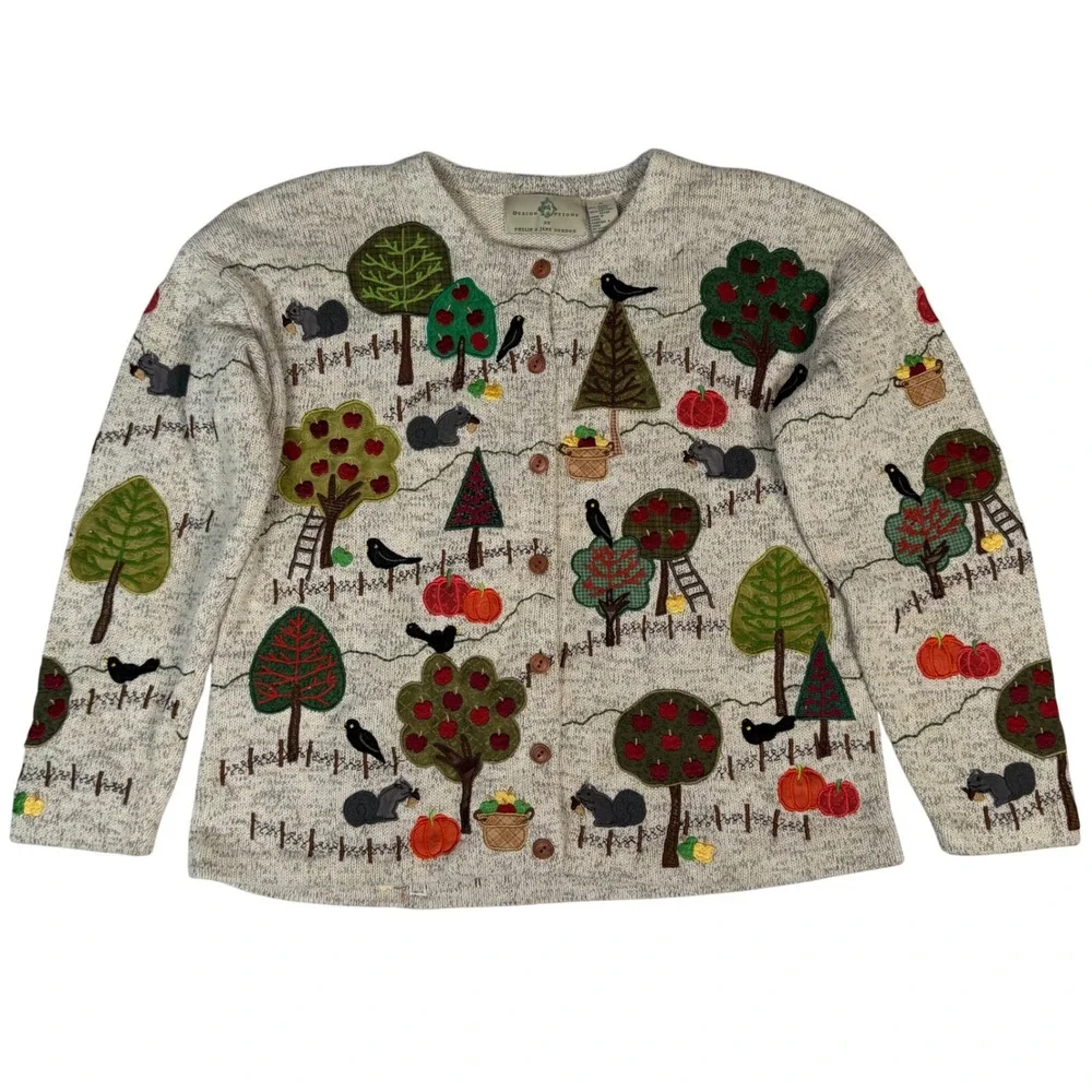 VTG Philip Jane Gordon Women M Cardigan Design Option Fall Apple Orchard Pumpkin